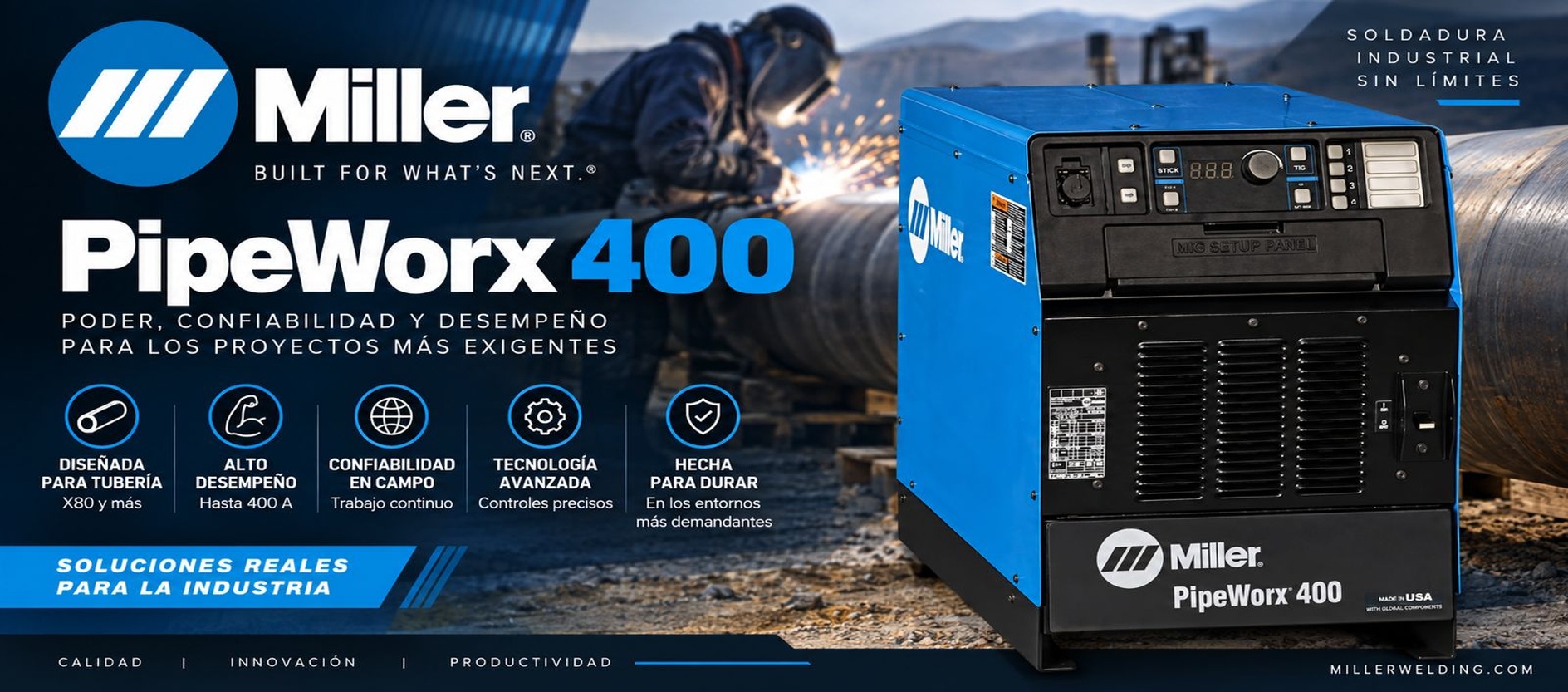 Soldadora Miller PipeWorx 400